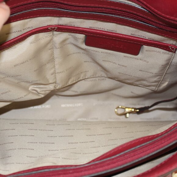 Michael Kors Cherry Red Jet Set Large Leather Tote Bag Purse - Picture 9 of 13